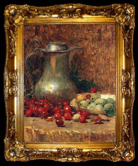 framed  Newman, Willie Betty Pewter Pitcher and Cherries, ta009-2